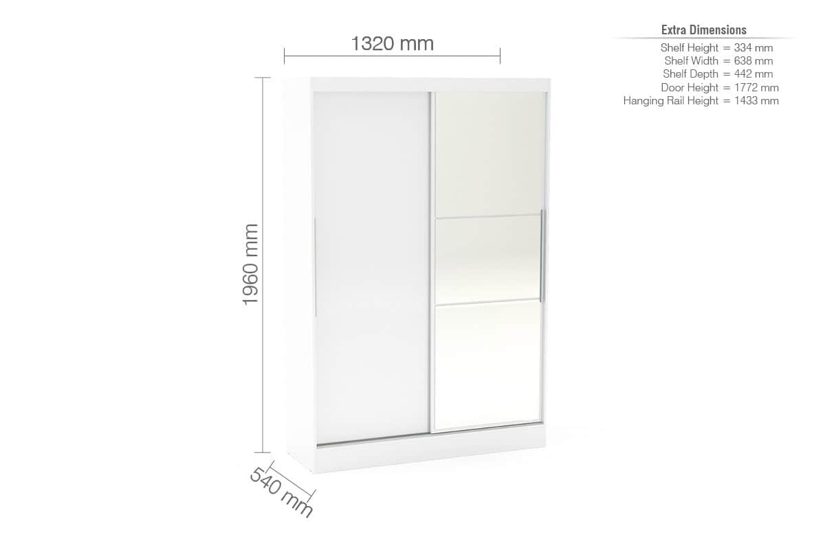 Lynx 2 Door Sliding Wardrobe With Mirror - White - Image 3