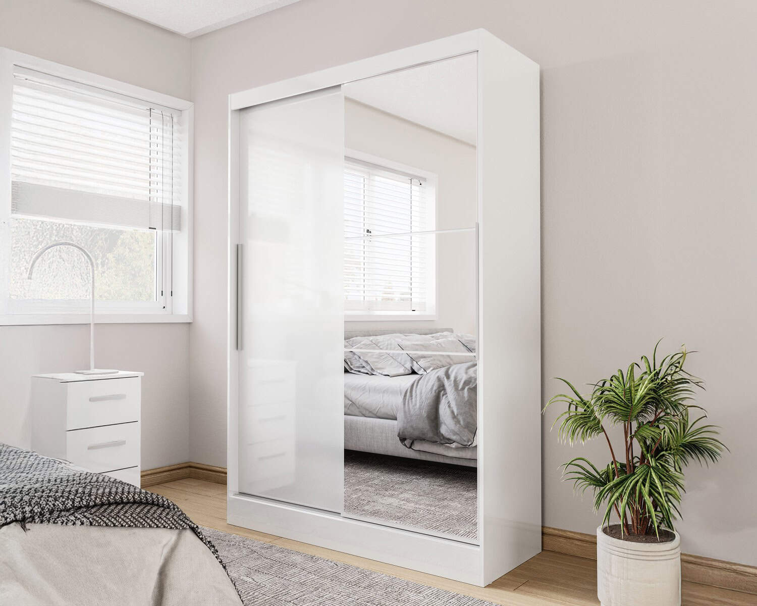 Lynx 2 Door Sliding Wardrobe With Mirror - White - Image 4