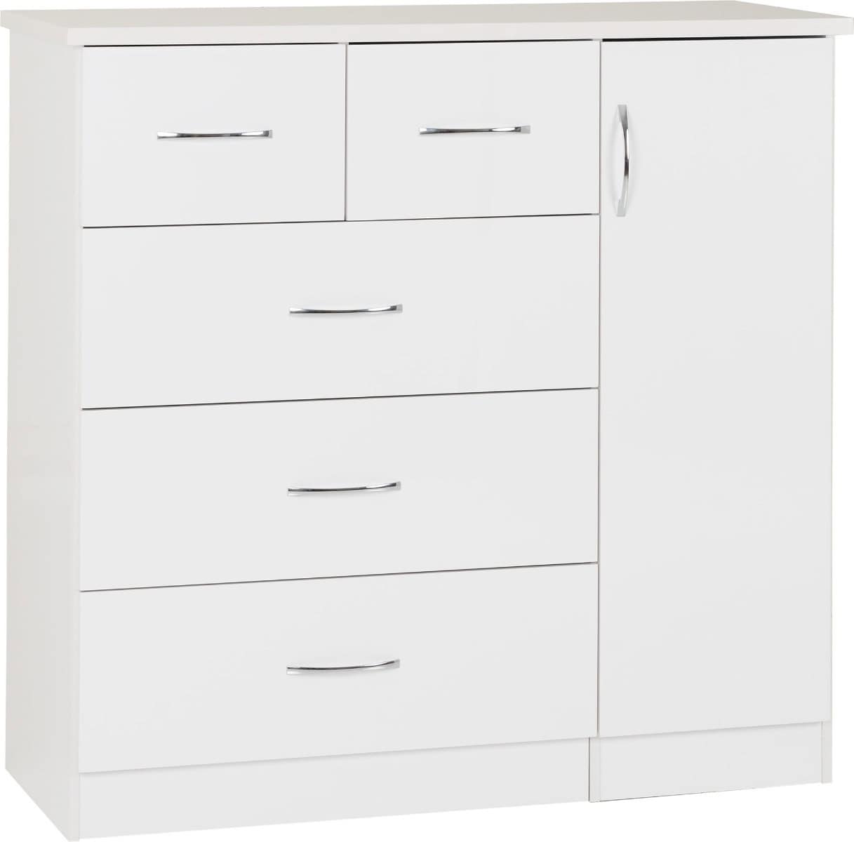 Nevada 5 Drawer Low Wardrobe - White Gloss | Buy Online | Beds.ie