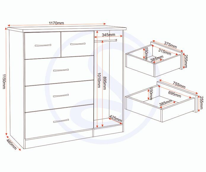 Nevada 5 Drawer Low Wardrobe - White Gloss - Image 5
