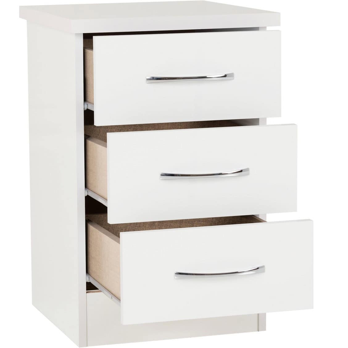 Nevada 3 Drawer Bedside - White Gloss - Image 2