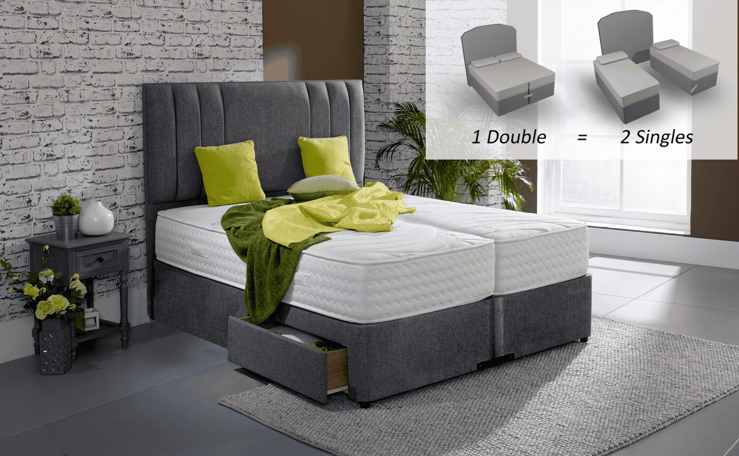 Healthbeds 6ft Energise 1000 2 Drawer Zip & Link Bed | Buy Online | Beds.ie