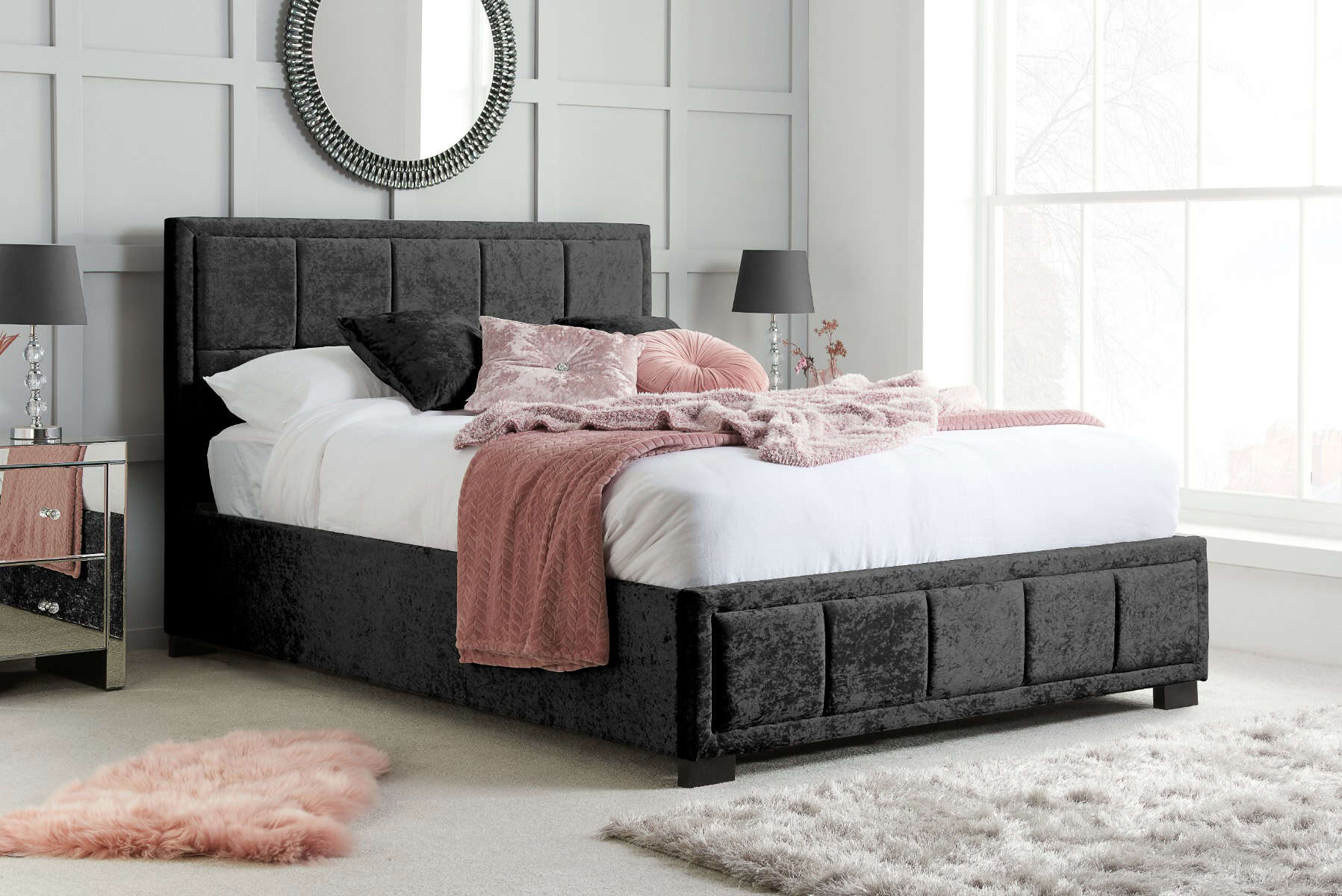 4ft6 Hannover Bed - Black Crushed Velvet | Buy Online | Beds.ie