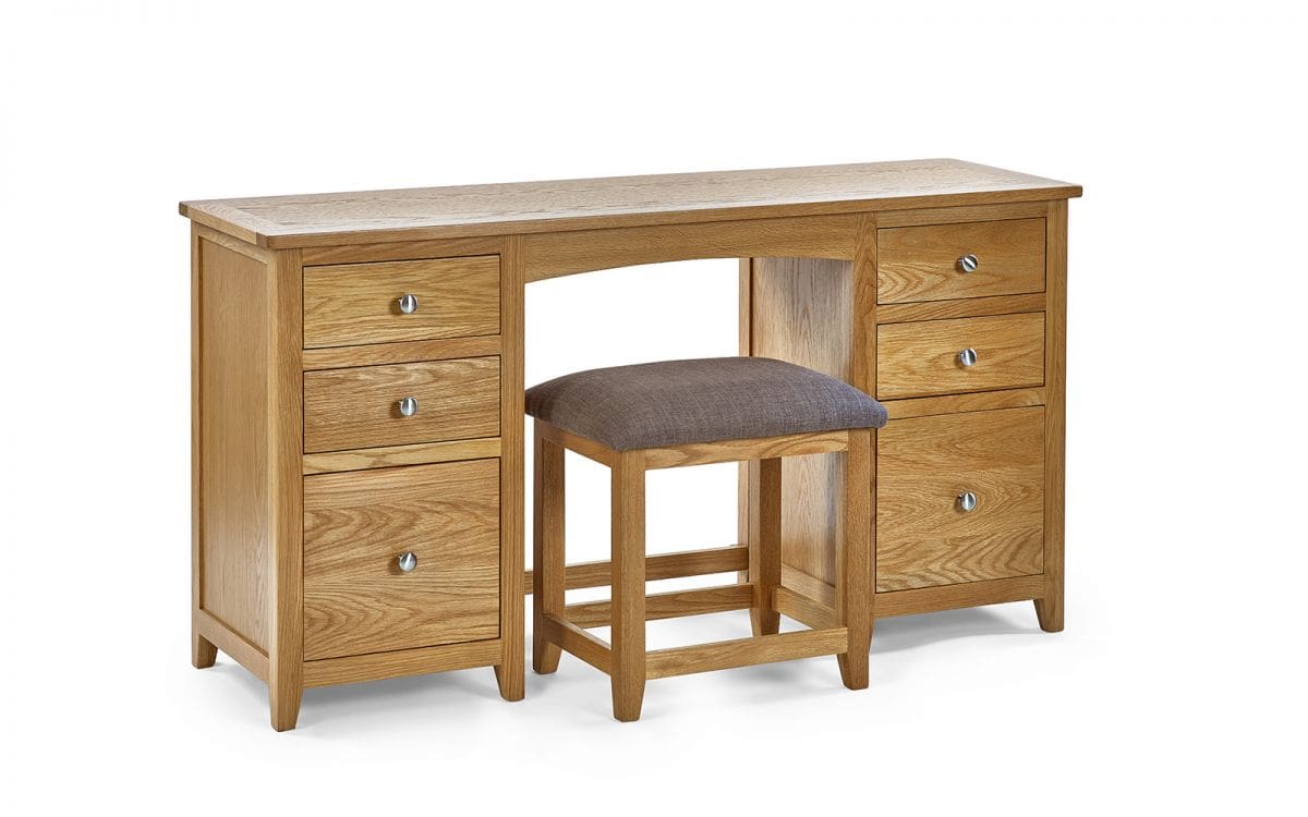 Malcolm Twin Pedestal Dressing Table & Stool Set - Oak - Image 2