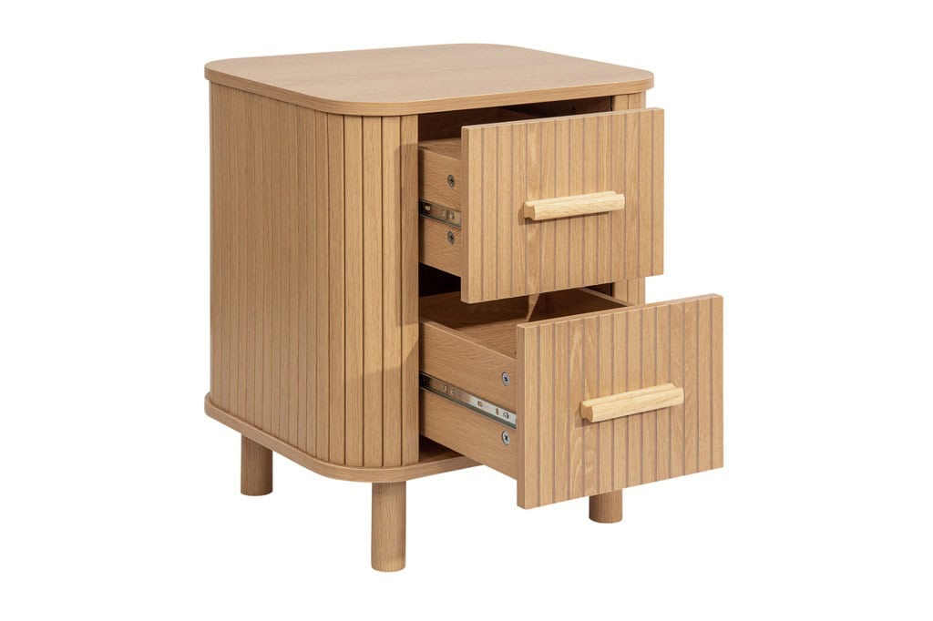 Axel 2 Drawers Fluted Bedside - Oak - Image 2