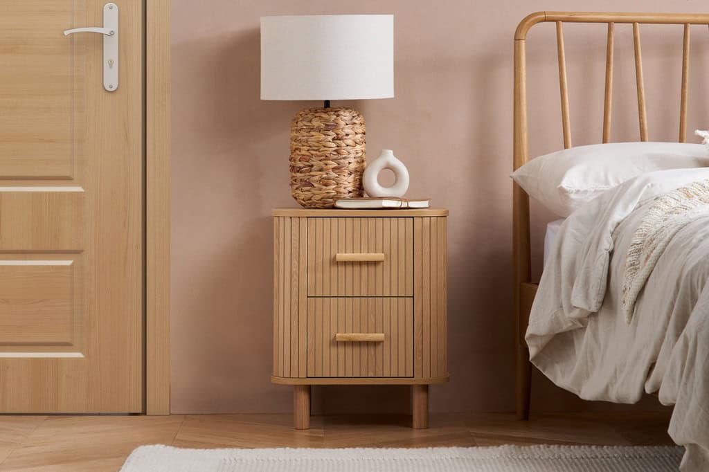 Axel 2 Drawers Fluted Bedside - Oak - Image 5