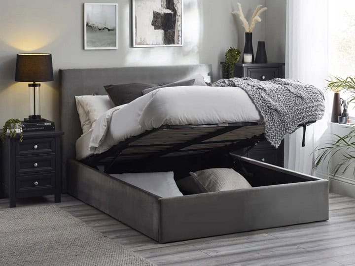 Elmington 5ft Ottoman Bedframe - Grey Velvet | Buy Online | Beds.ie