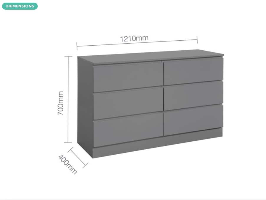 Oslo 6 Drawer Chest - Grey - Image 5