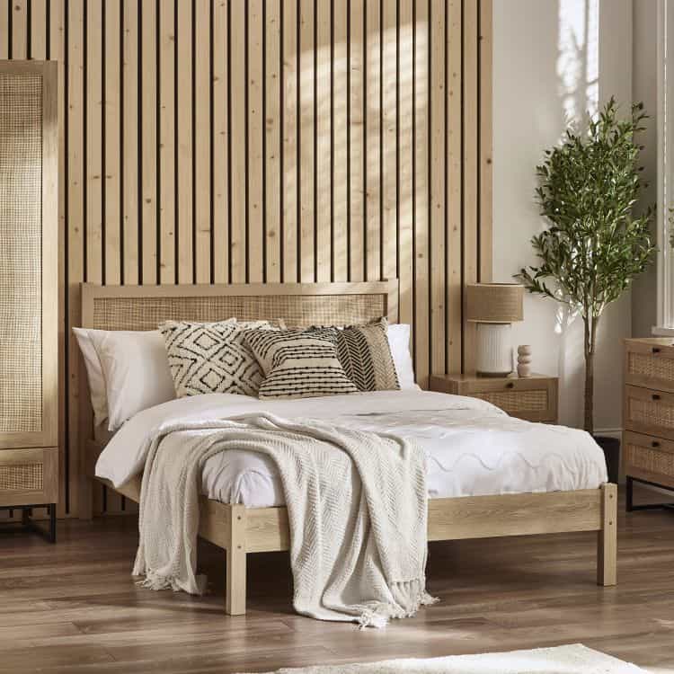 Corbridge 4ft6 Rattan Bedframe - Oak | Buy Online | Beds.ie