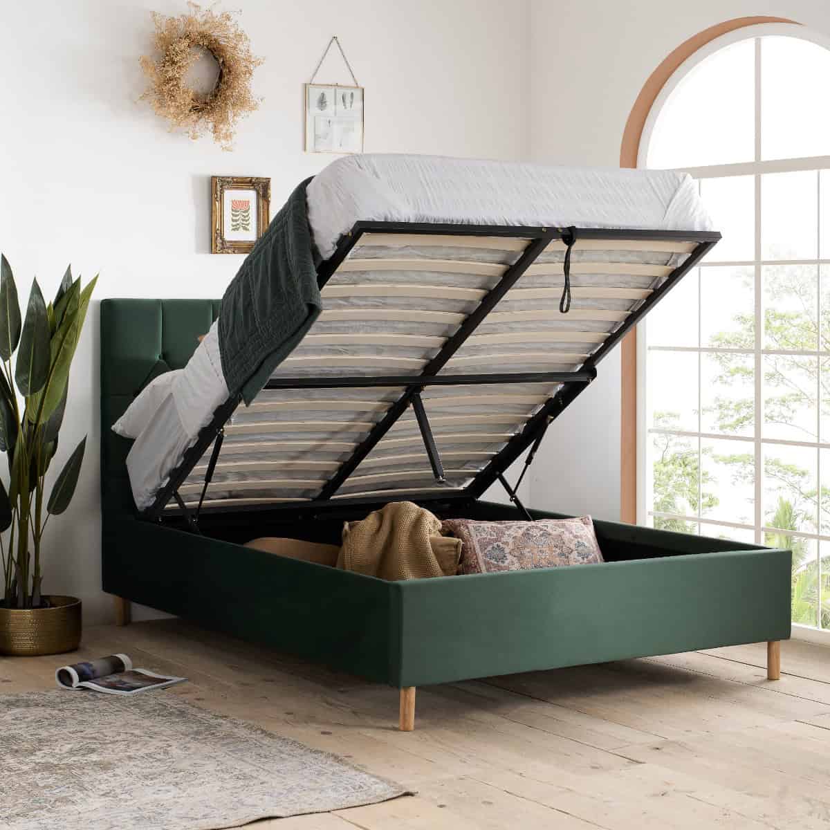 Loxley 5ft Ottoman Bedframe - Green Velvet | Buy Online | Beds.ie