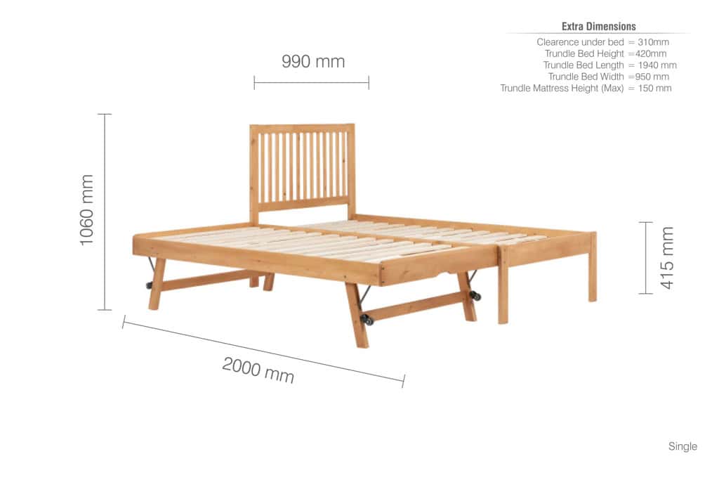 Buxton 3ft Bedframe with Trundle - Honey Pine - Image 8
