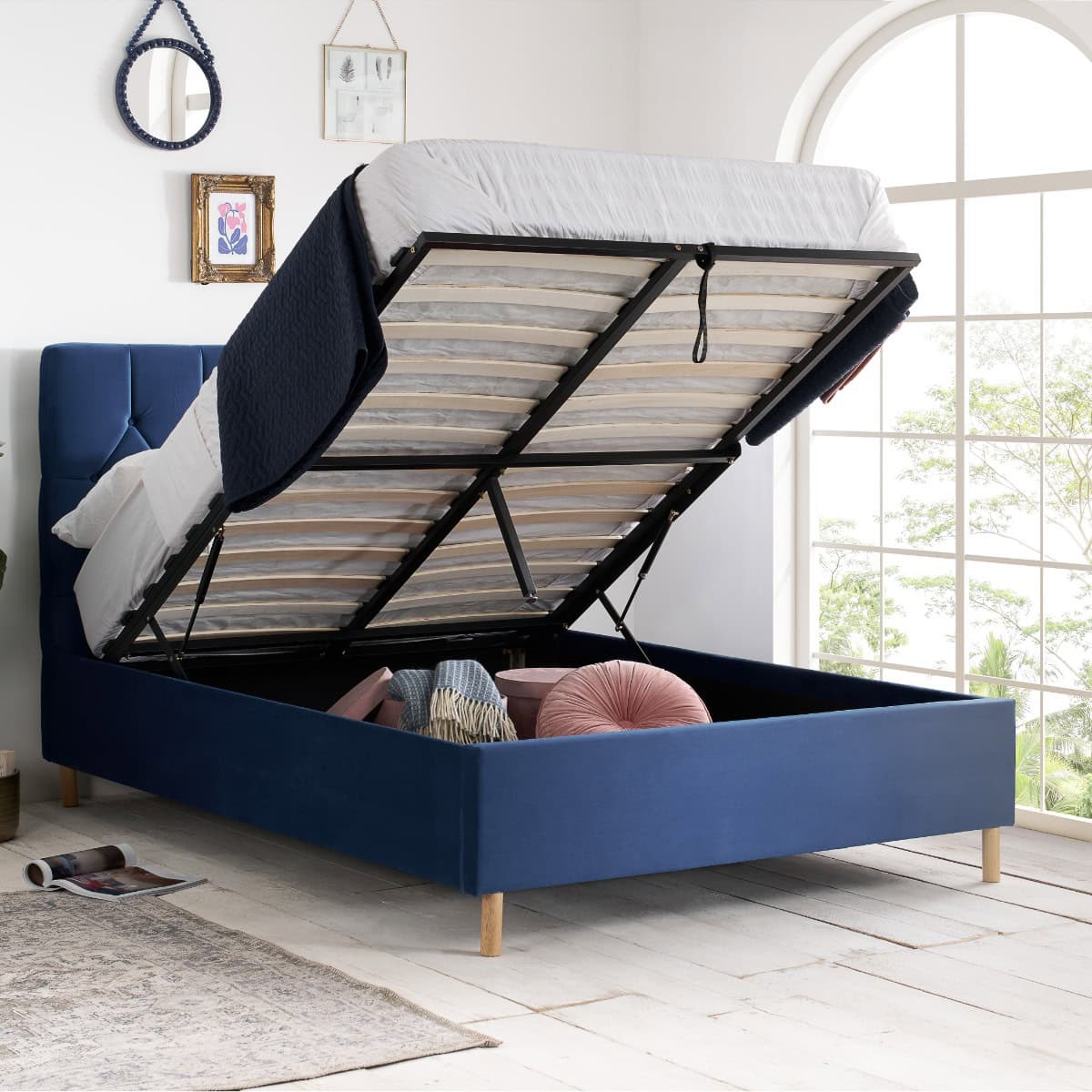 Loxley 4ft Ottoman Bedframe - Blue Velvet | Buy Online | Beds.ie