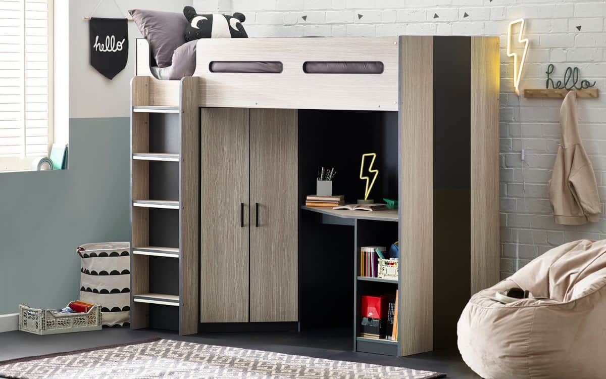 Hermes High Sleeper - Anthracite & Wood Grain | Buy Online | Beds.ie