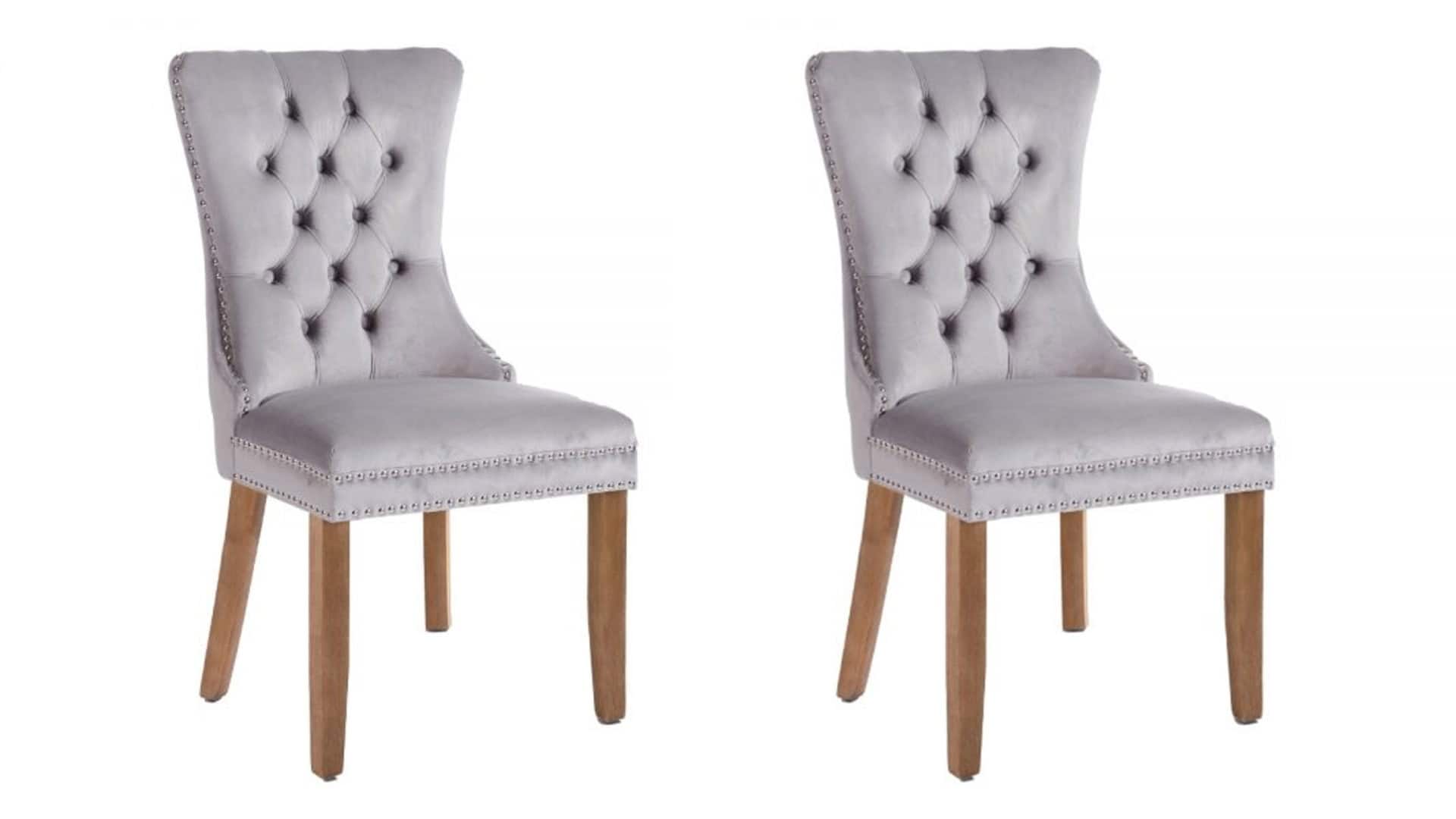 Kacey Chair with Brushed Legs - Grey Velvet (Set of 2) | Buy Online | Beds.ie
