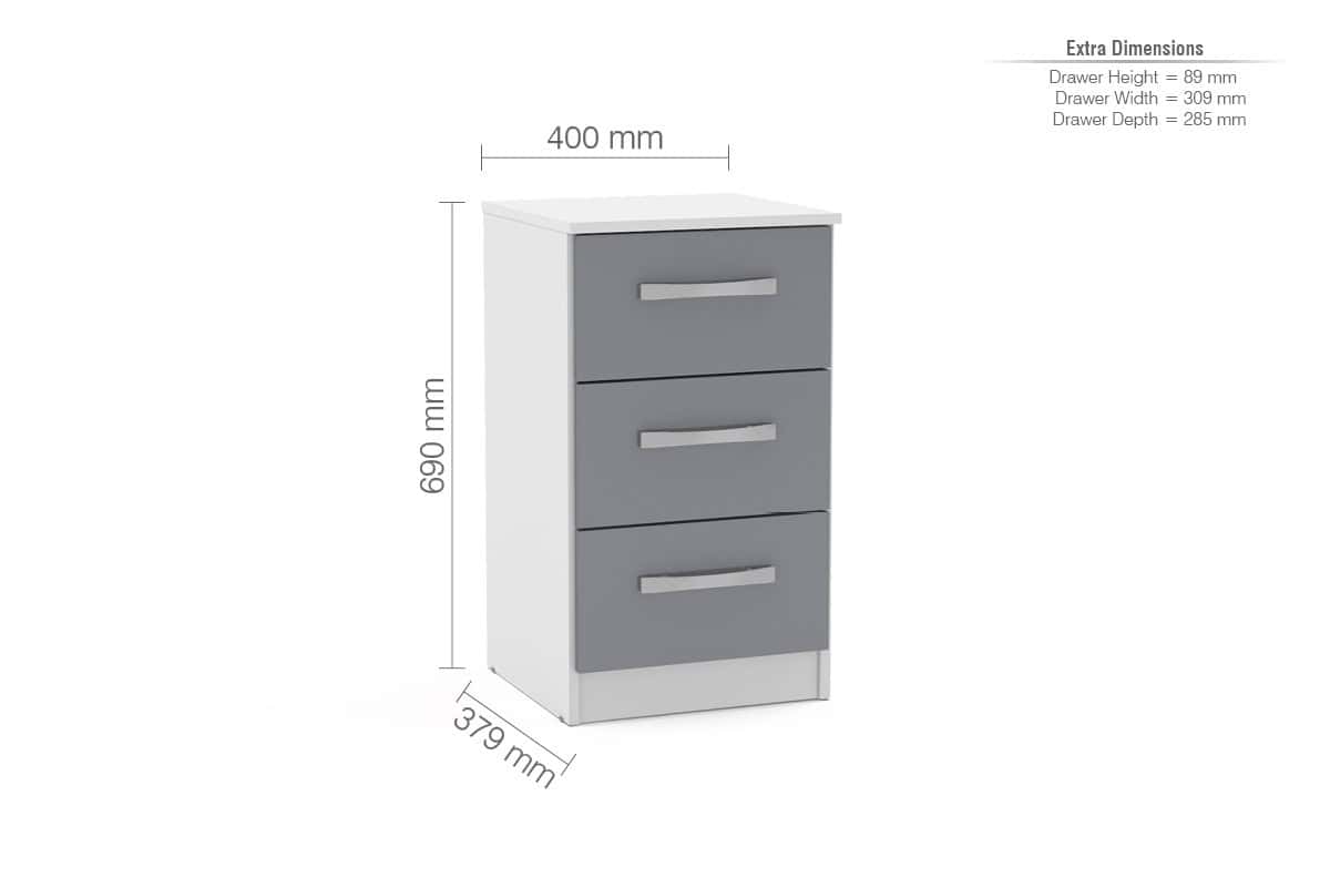 Lynx 3 Drawer Bedside - White & Grey - Image 2