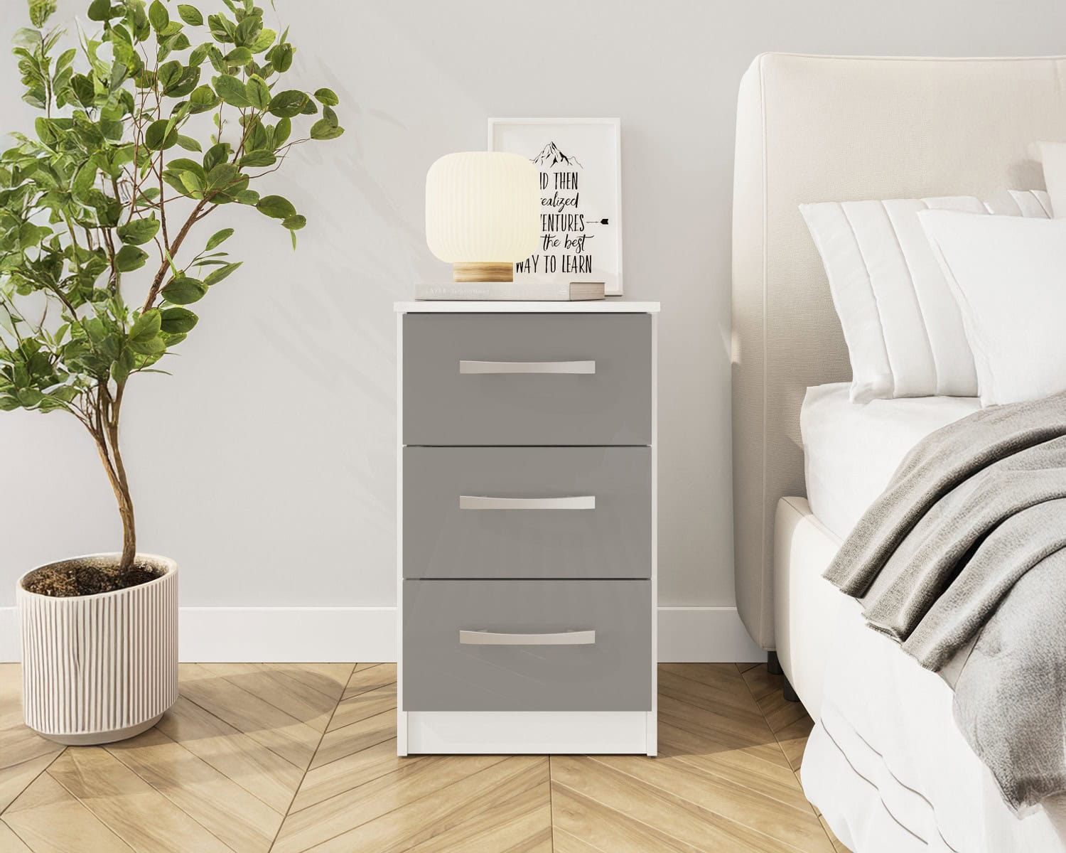 Lynx 3 Drawer Bedside - White & Grey - Image 3