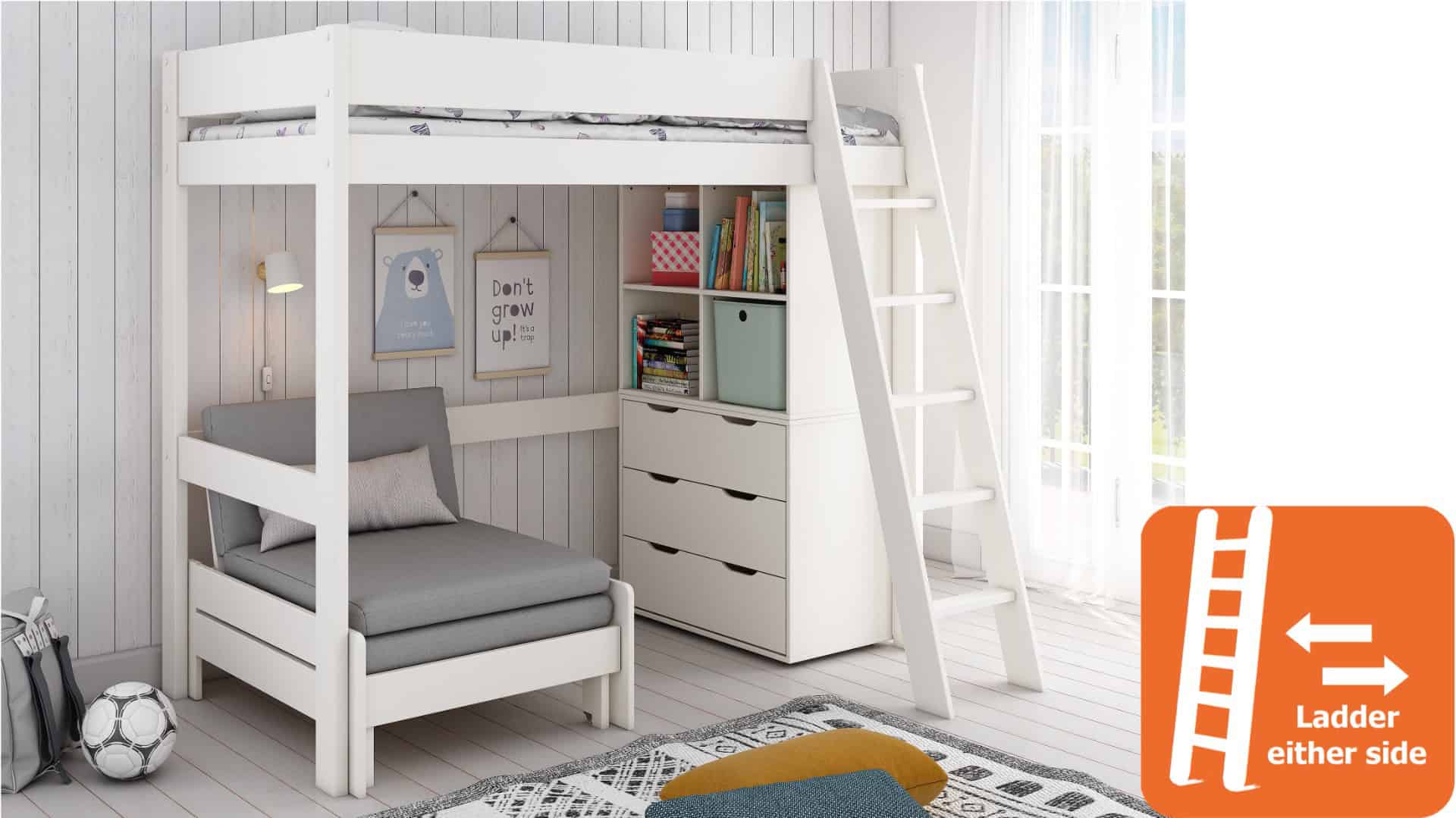 Kids Avenue Estella White Highsleeper with Silver Sofa Bed & Storage - Image 4