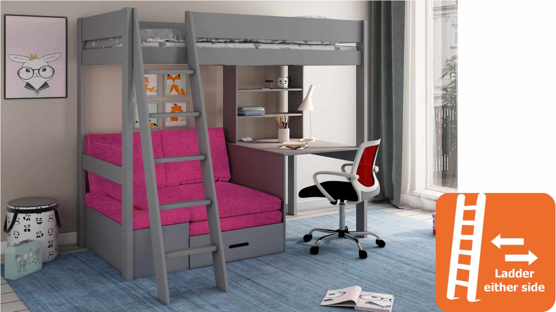 Kids Avenue Estella Grey Highsleeper with Pink Sofa Bed - Image 7