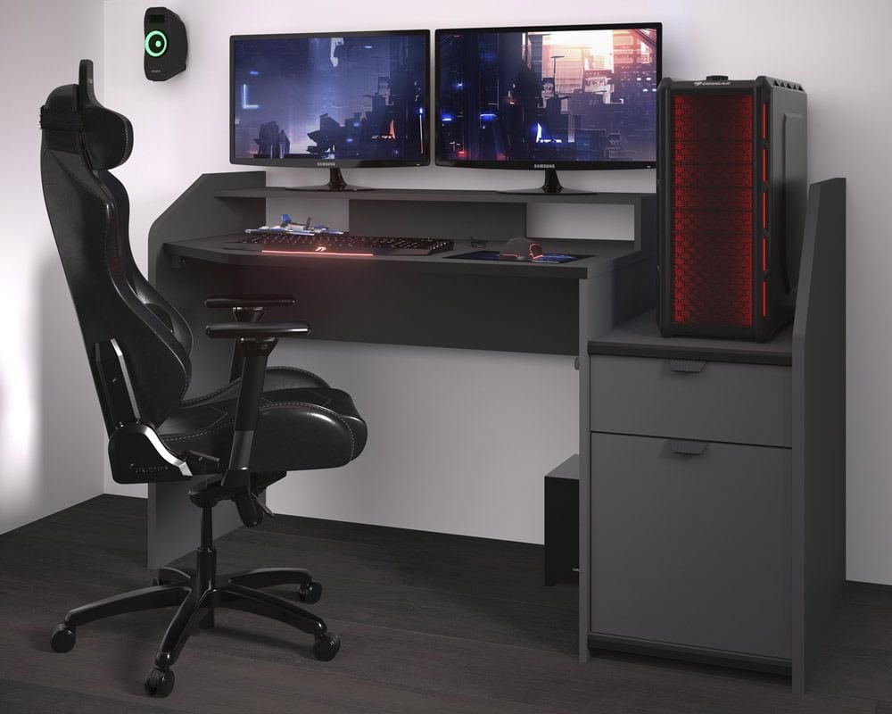 Parisot SetUp Midi Gaming Desk - Grey & Black | Buy Online | Beds.ie
