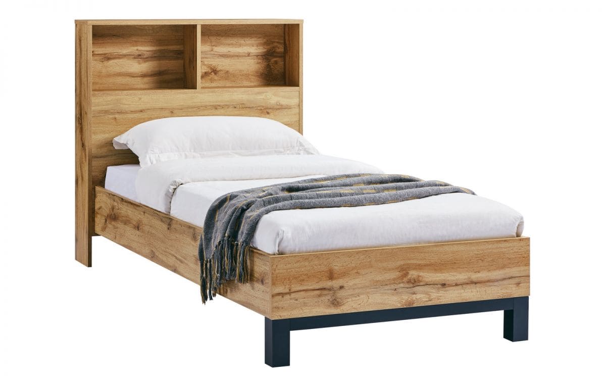 Batu 3ft Bookcase Headboard Bed - Oak & Black | Buy Online | Beds.ie