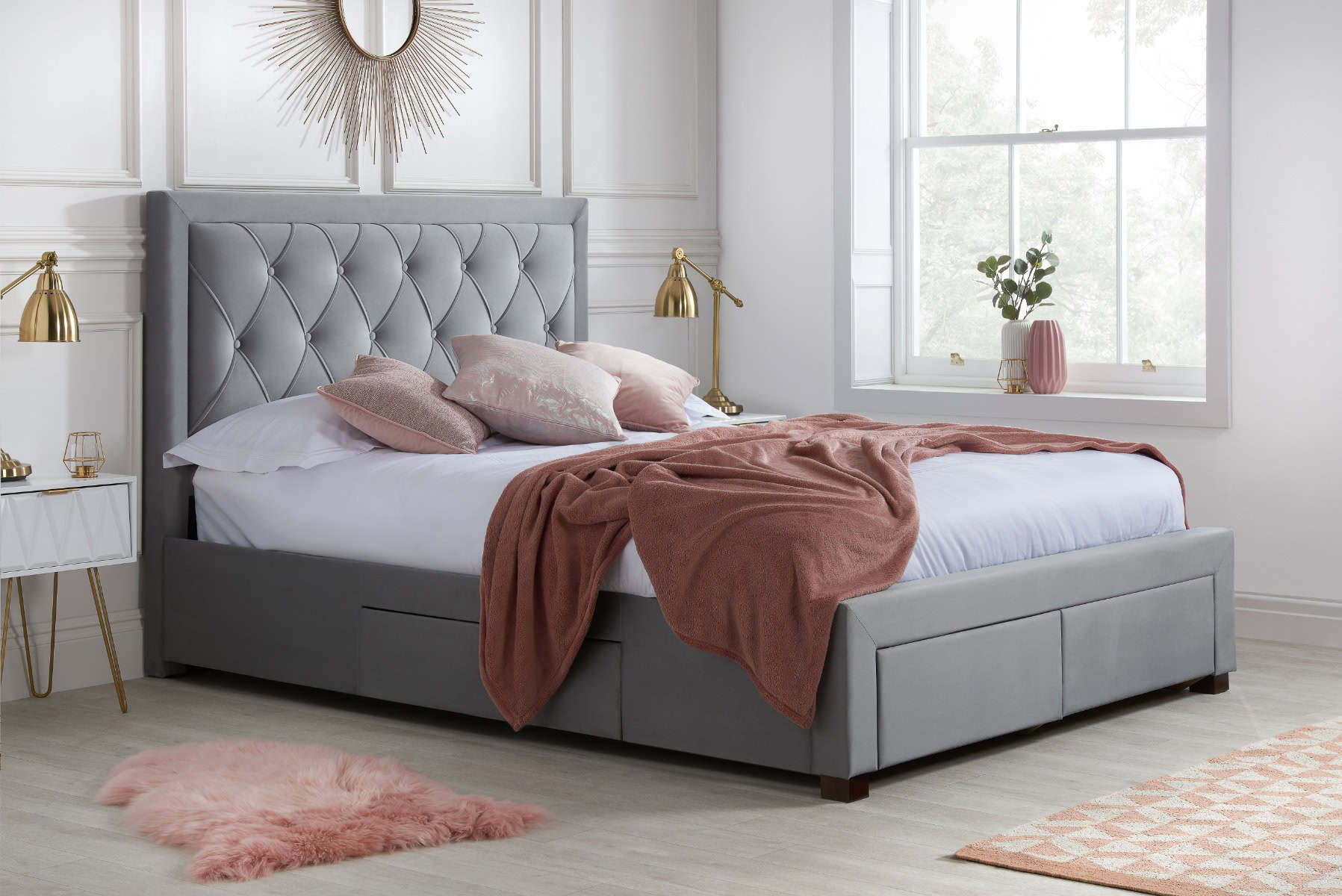 4ft6 Woodbury Drawer Bed - Grey Velvet | Buy Online | Beds.ie