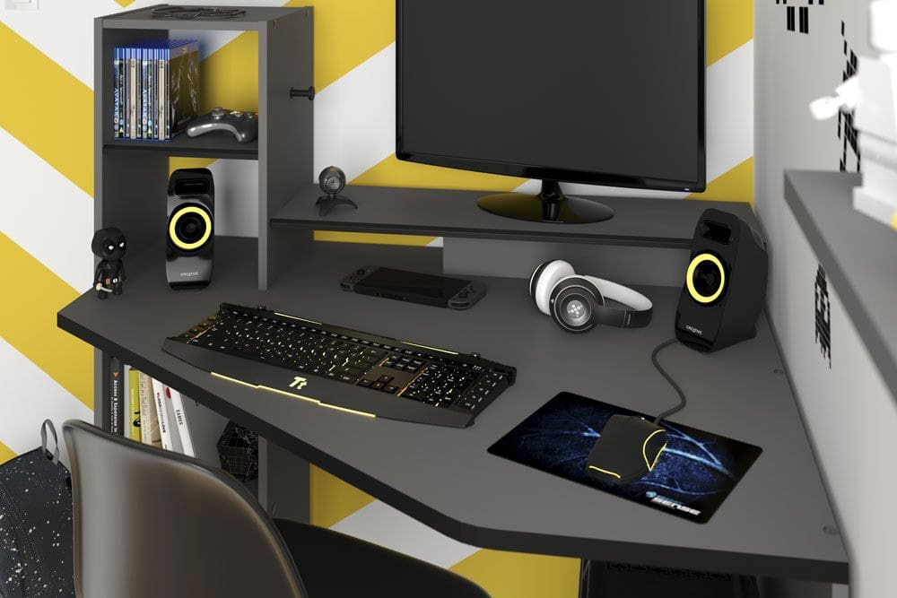 Parisot Setup Corner Gaming Desk - Grey & Black - Image 2