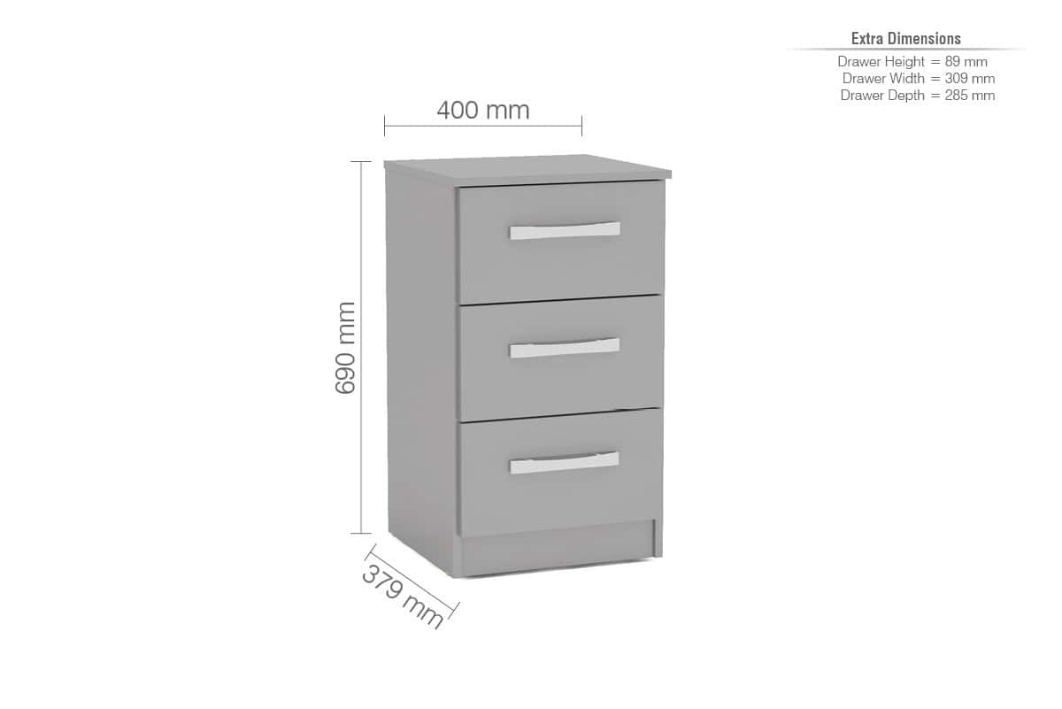 Lynx 3 Drawer Bedside - Grey - Image 2