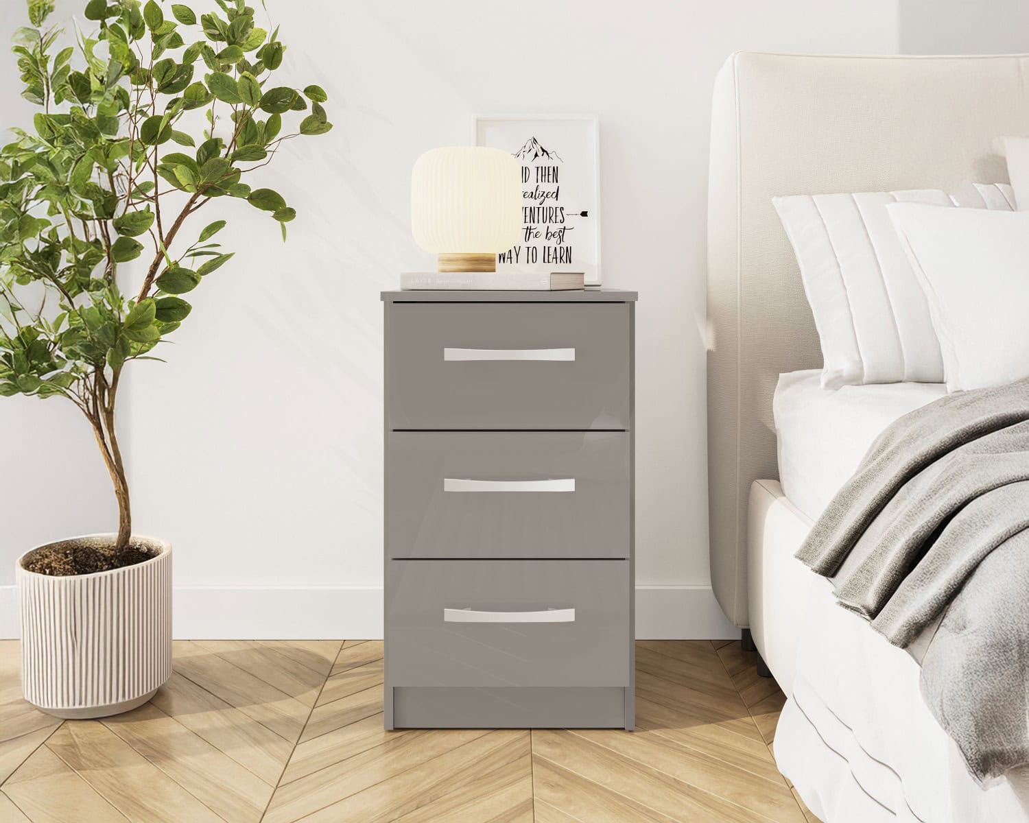 Lynx 3 Drawer Bedside - Grey - Image 3