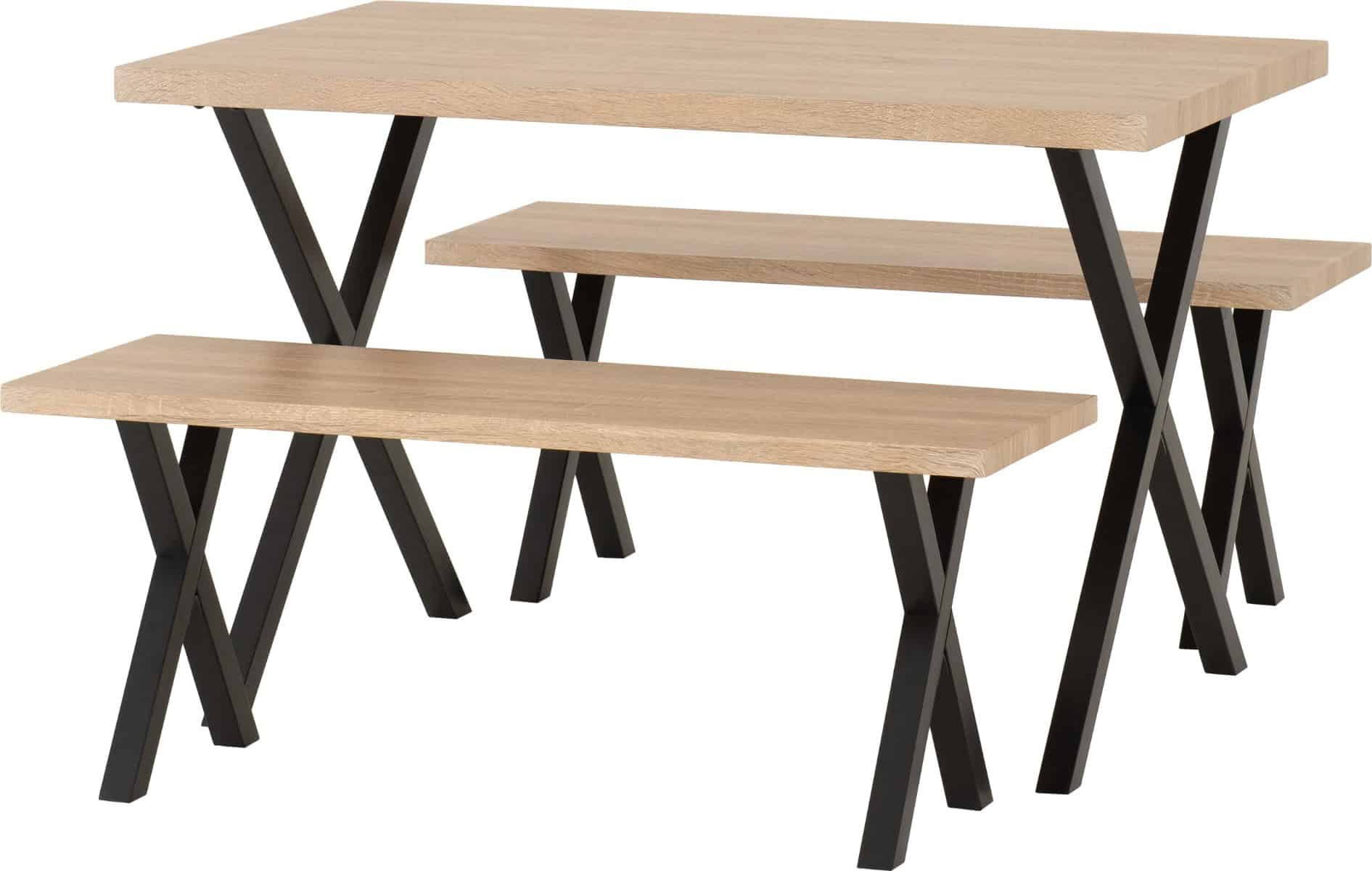 Buxton Dining Bench Set - Light Oak/Black | Buy Online | Beds.ie