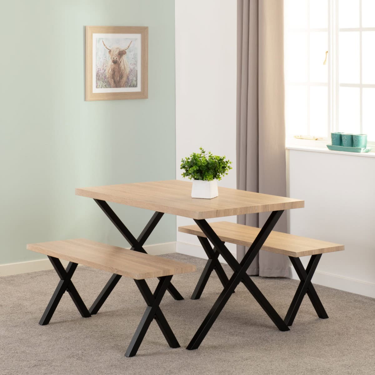 Buxton Dining Bench Set - Light Oak/Black - Image 5