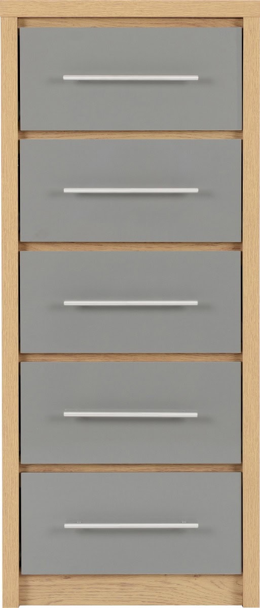 Seville 5 Drawer Narrow Chest - Grey High Gloss/Light Oak - Image 3
