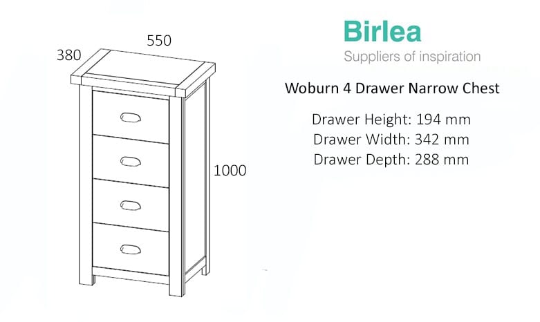 Woburn 4 Drawer Narrow Chest - Oak - Image 5