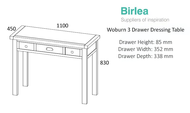 Woburn 3 Drawer Dressing Table - Oak - Image 5