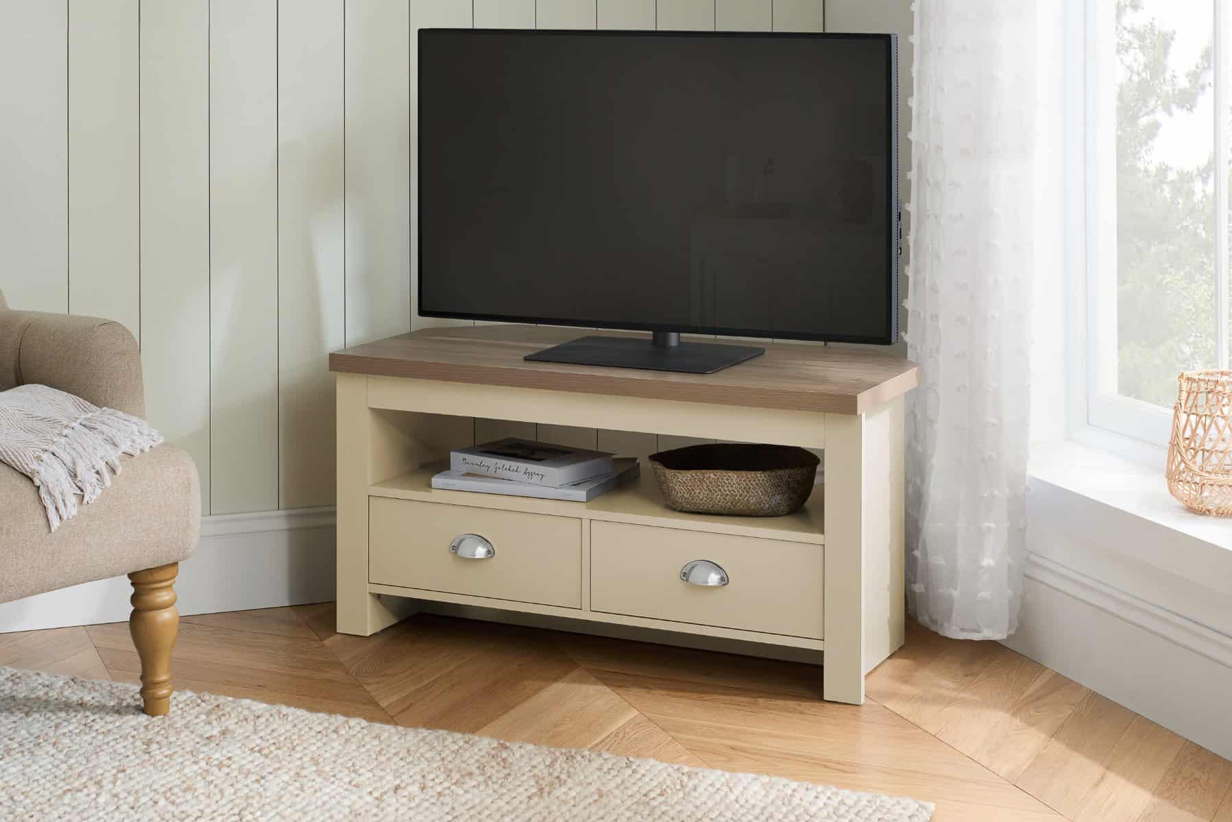 Highgate Corner TV Unit - Cream & Oak | Buy Online | Beds.ie