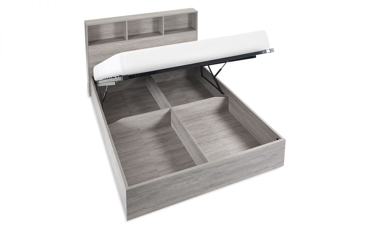 Batu 4ft6 Bookcase Headboard Ottoman Bed - Grey Oak - Image 7
