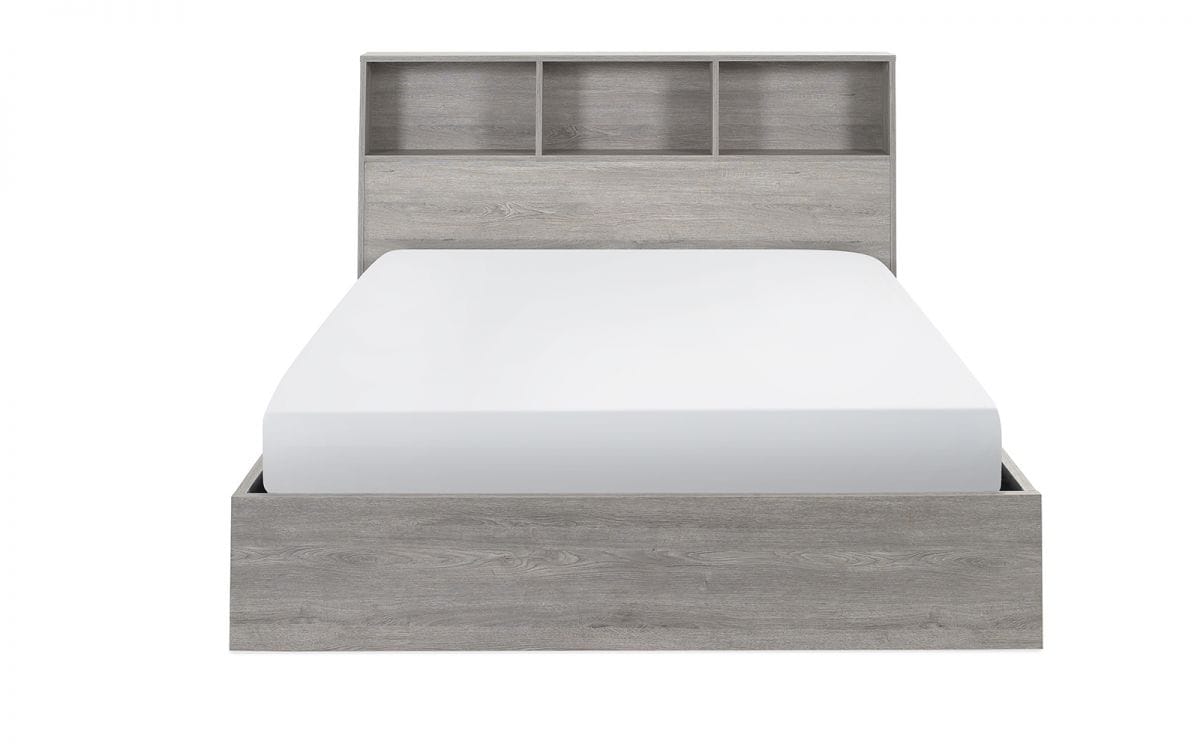 Batu 4ft6 Bookcase Headboard Ottoman Bed - Grey Oak - Image 9