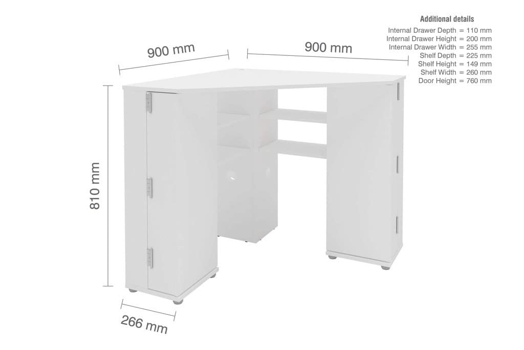 Olivia Corner Dressing Table with Storage - White - Image 6
