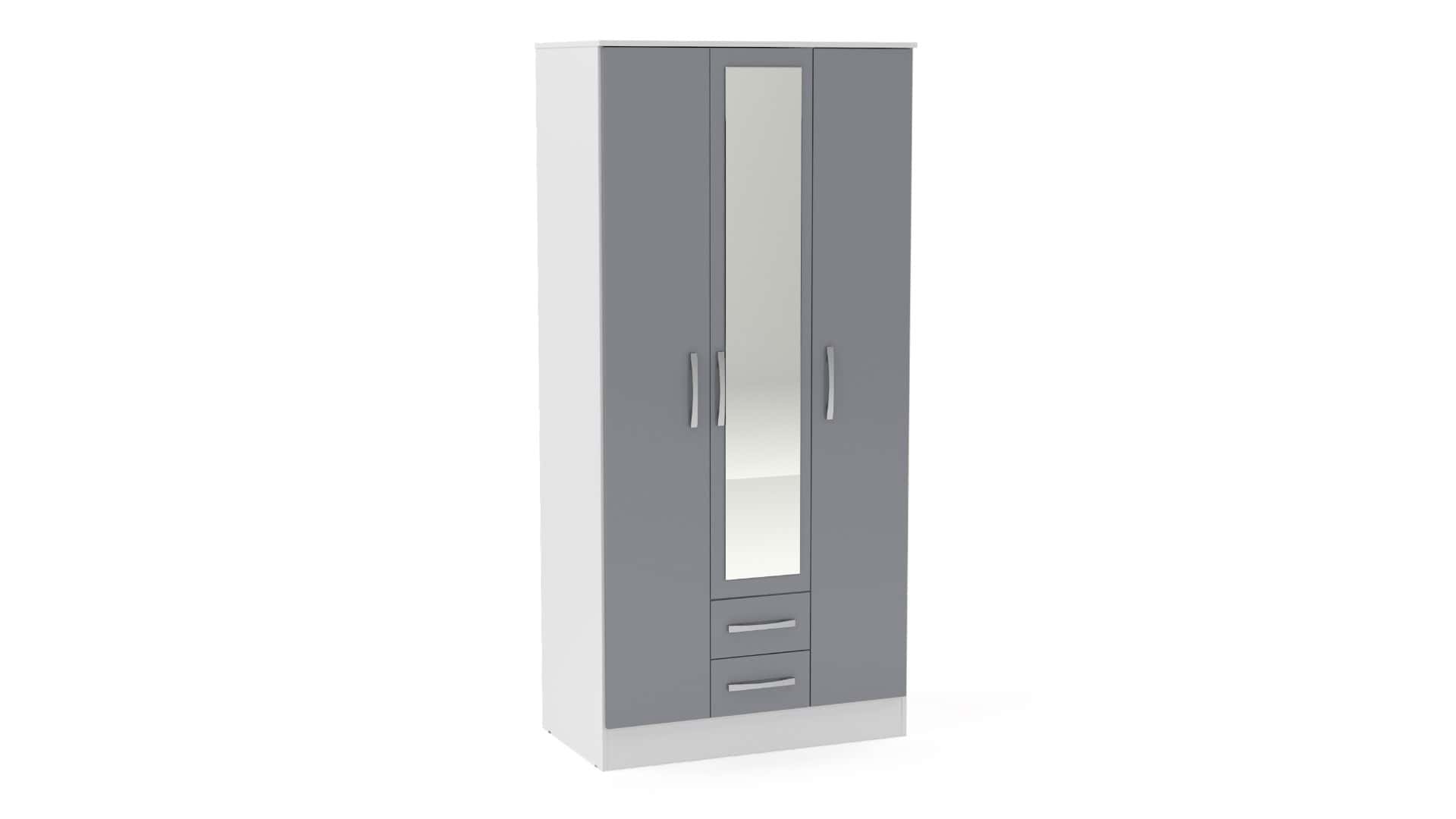 Lynx 3 Door 2 Drawer Robe with Mirror - White & Grey | Buy Online | Beds.ie