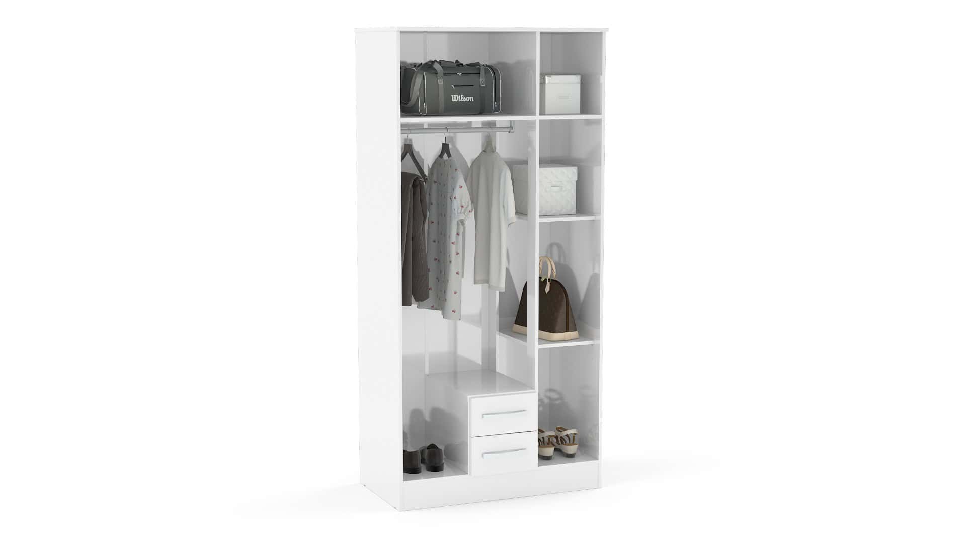 Lynx 3 Door 2 Drawer Robe with Mirror - White & Grey - Image 2