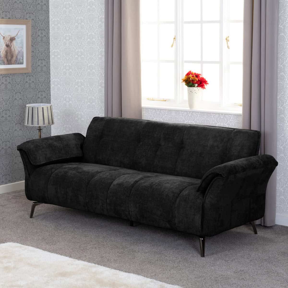 Amalfi Three Seater Sofa - Black | Buy Online | Beds.ie