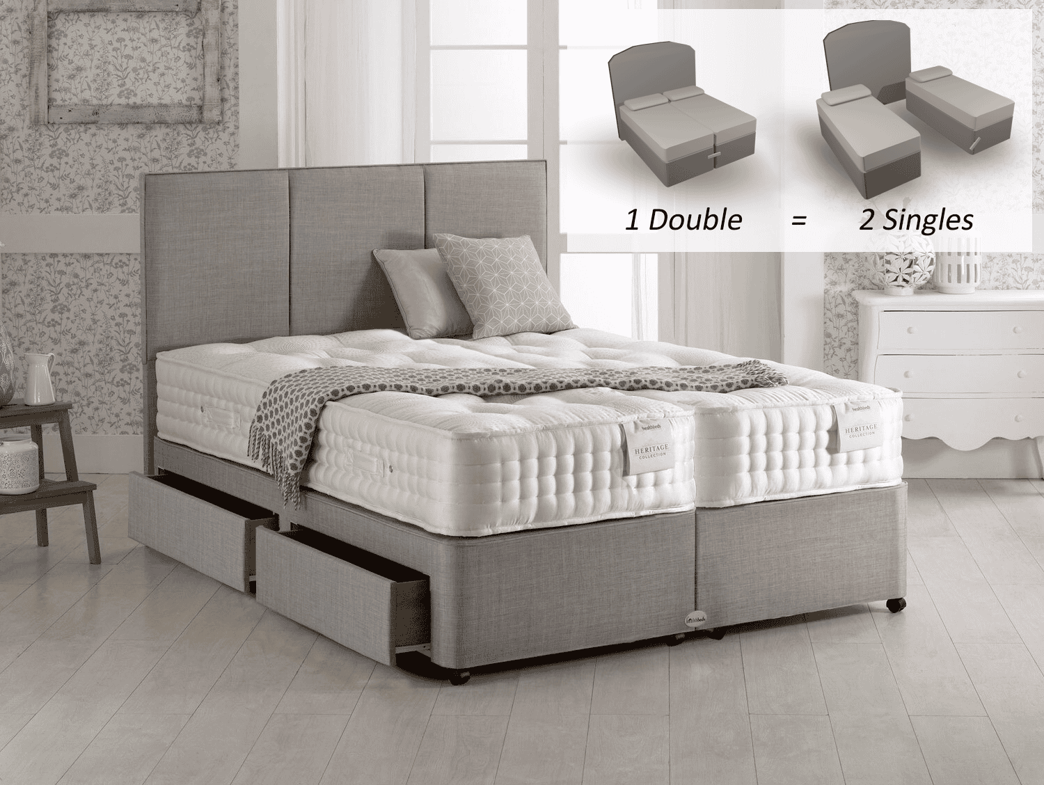 Healthbeds 6ft Luxor 2000 4 Drawer Zip & Link Bed | Buy Online | Beds.ie