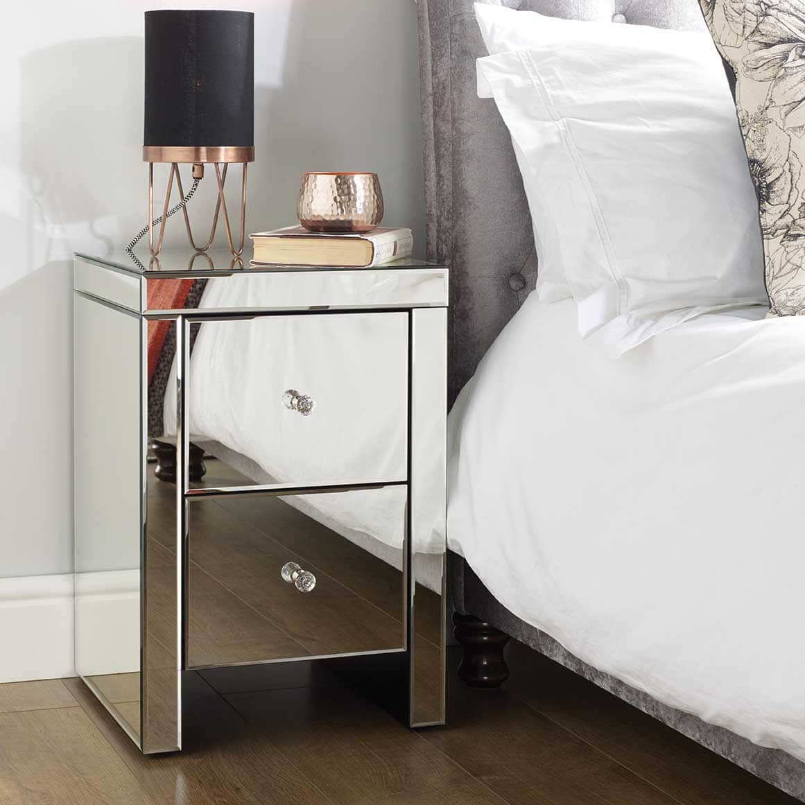 Seville Mirrored 2 Drawer Bedside | Buy Online | Beds.ie