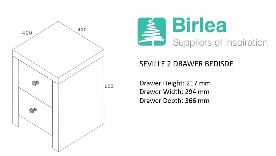 Seville Mirrored 2 Drawer Bedside - Image 4