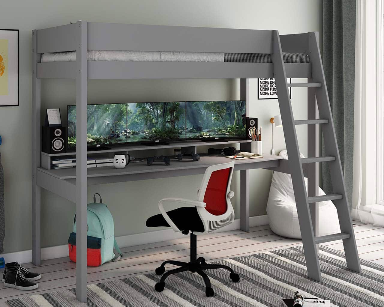 Kids Avenue Estella Grey Highsleeper with Gaming Desk | Buy Online | Beds.ie