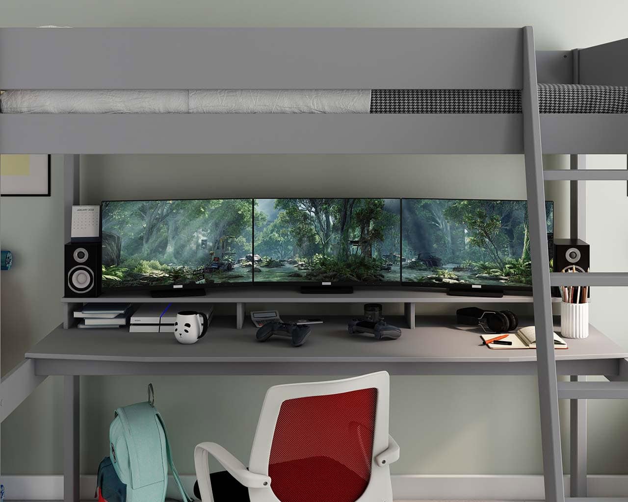 Kids Avenue Estella Grey Highsleeper with Gaming Desk - Image 3