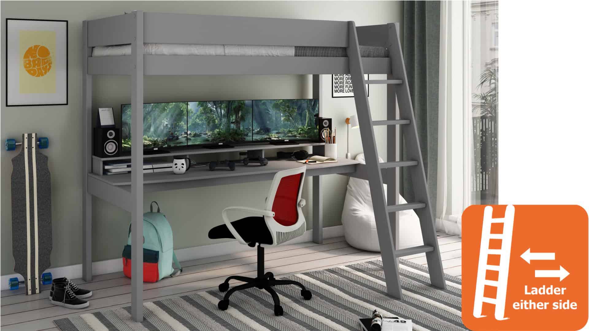Kids Avenue Estella Grey Highsleeper with Gaming Desk - Image 6