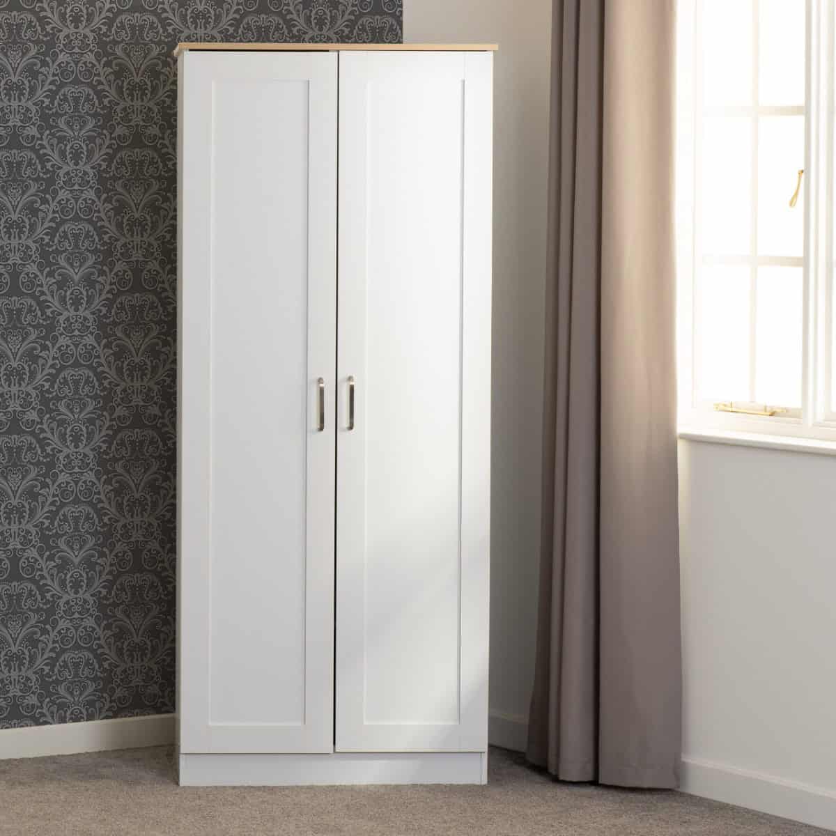 Portland 2 Door Wardrobe - White & Oak | Buy Online | Beds.ie