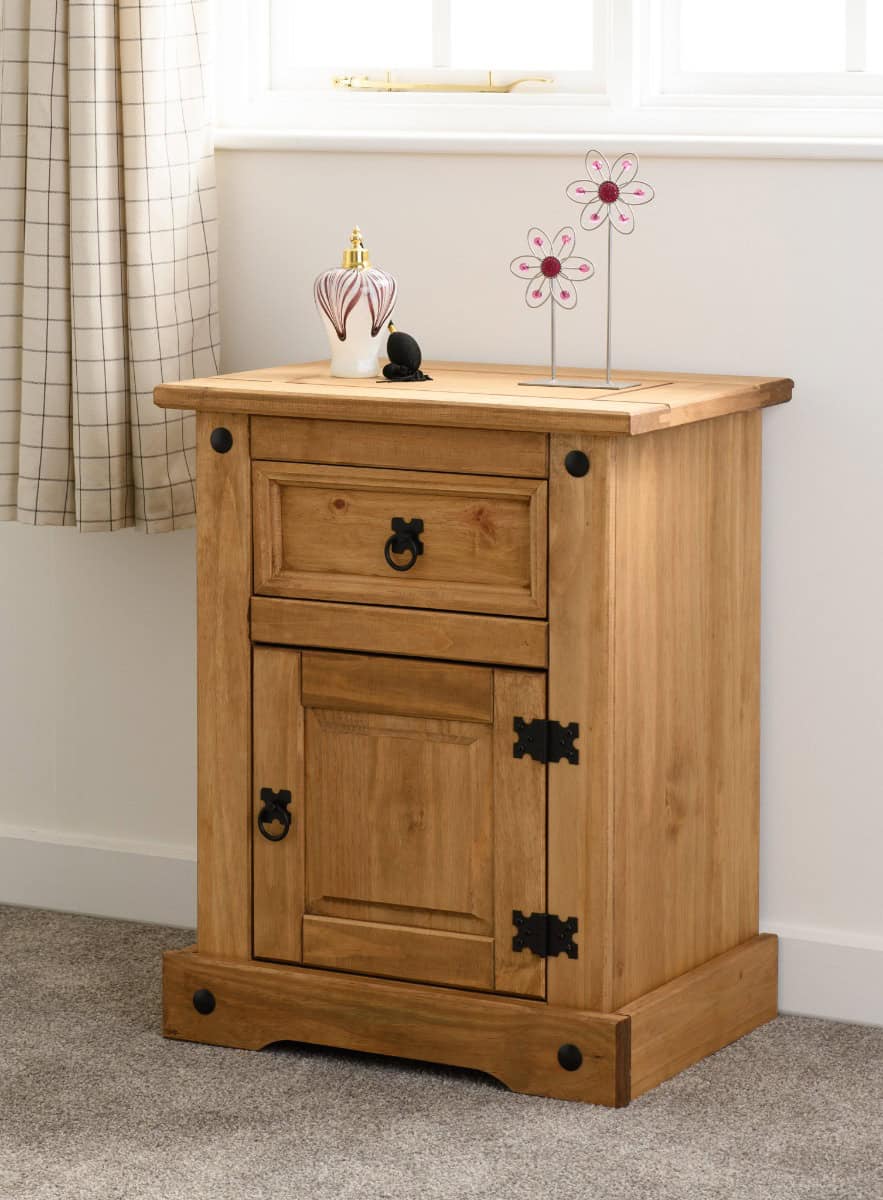 Corona 1 Drawer 1 Door Bedside - Waxed Pine | Buy Online | Beds.ie
