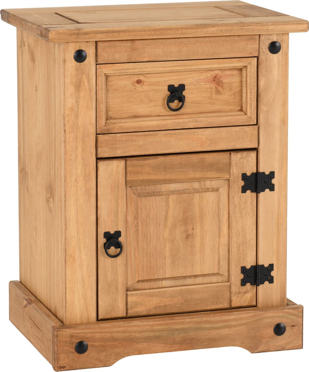 Corona 1 Drawer 1 Door Bedside - Waxed Pine - Image 2