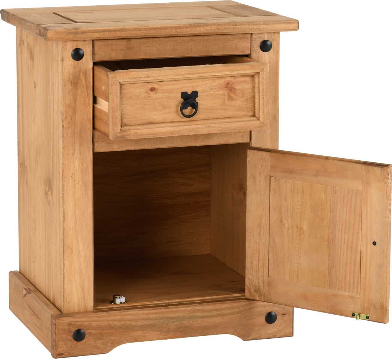 Corona 1 Drawer 1 Door Bedside - Waxed Pine - Image 3